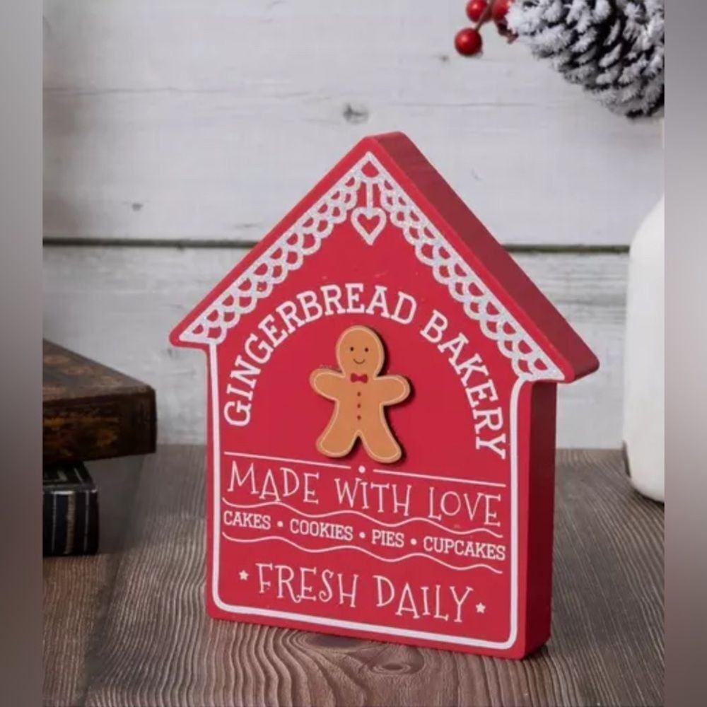 Gingerbread Bakery House Wood Decor Red Gingerbread Bakery Holiday Decor